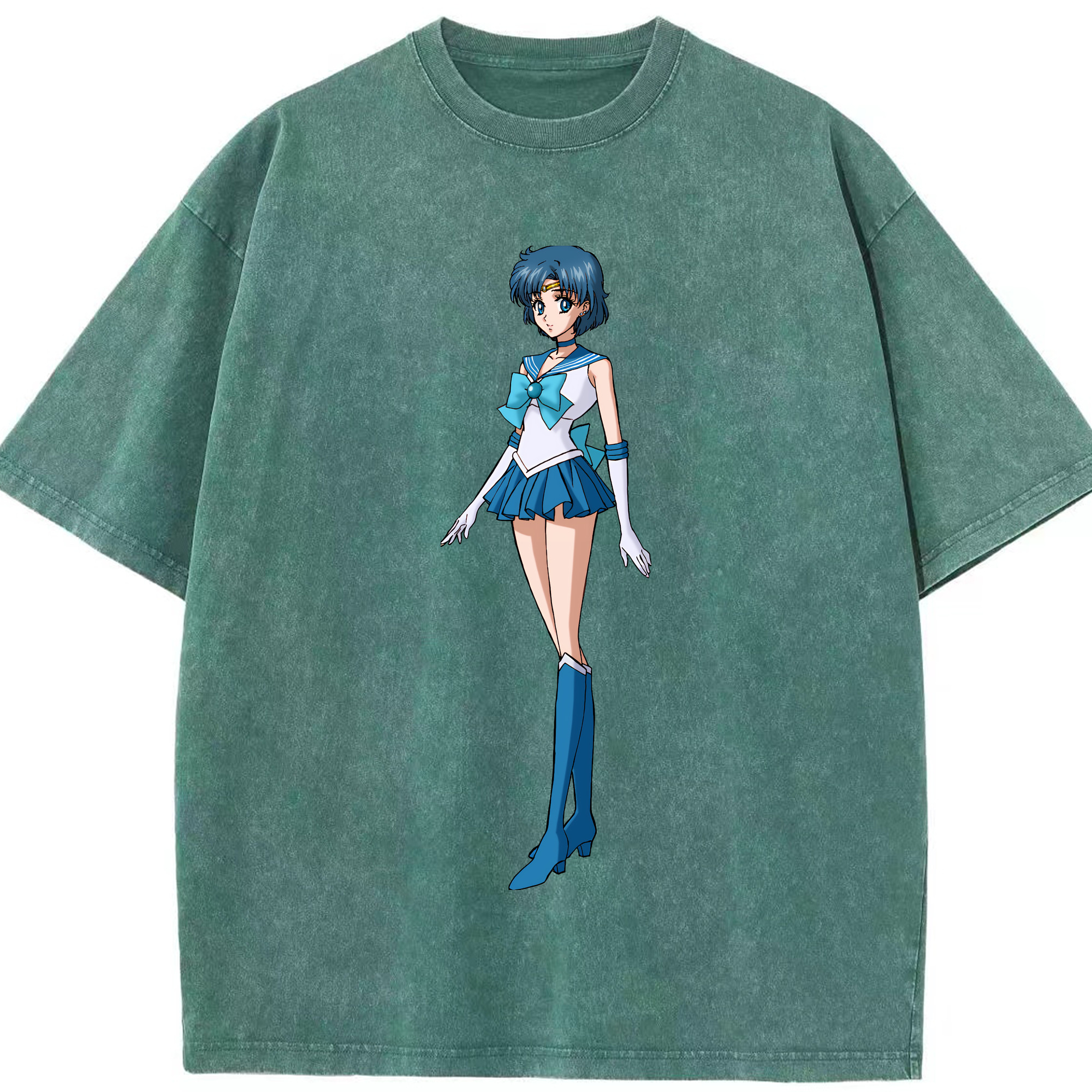 （画像用） 美少女戦士セーラームーン 水野 亜美 みずの あみ Sailor Moon Mizuno Ami 綿100% ヴィンテージ風 半袖Tシャツ（フロントプリント）